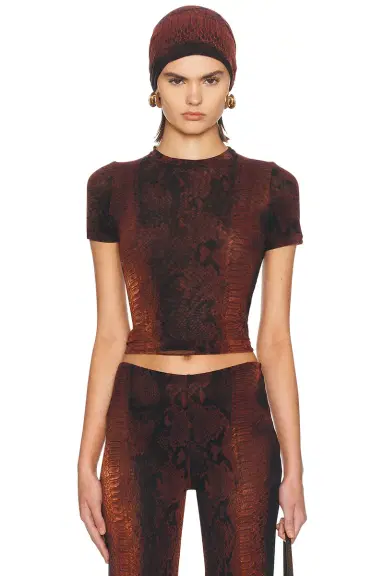 Jean Paul Gaultier Mesh Printed Python Baby Tee | Thumbnail 1 Jean Paul Gaultier Mesh Printed Python Baby Tee | Thumbnail 1