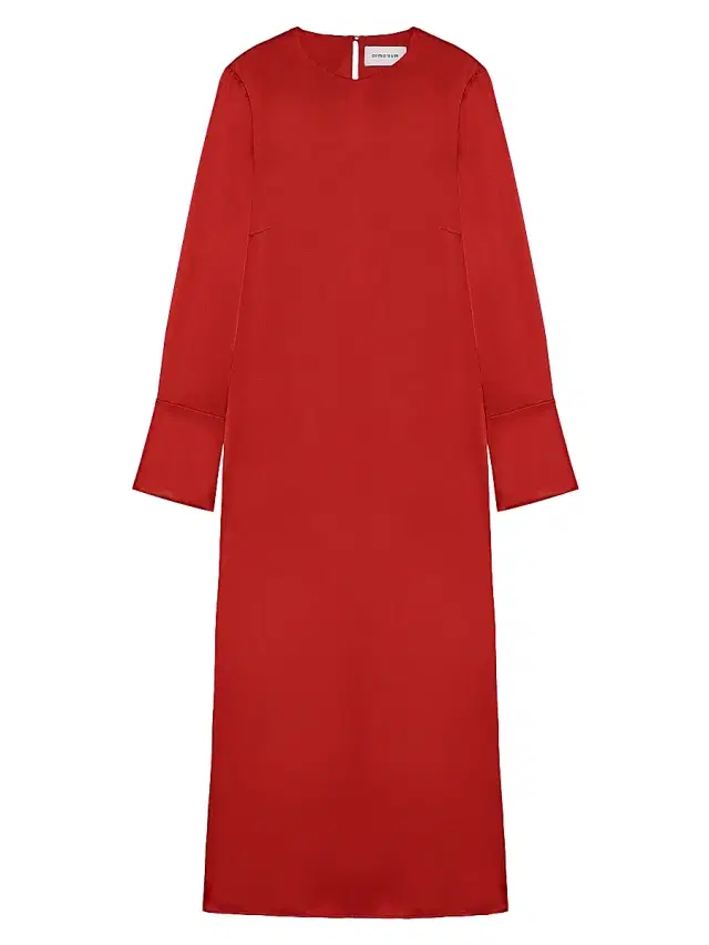 Women's Bruna Long-Sleeve Silk Shift Midi-Dress - Red