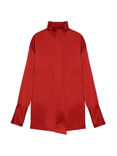 Armarium Women's Elide Silk Tieneck Oversized Shirt - Red | Thumbnail 4 Armarium Women's Elide Silk Tieneck Oversized Shirt - Red | Thumbnail 4
