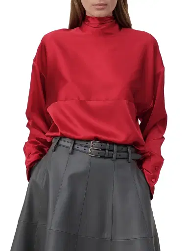 Armarium Women's Elide Silk Tieneck Oversized Shirt - Red | Thumbnail 5 Armarium Women's Elide Silk Tieneck Oversized Shirt - Red | Thumbnail 5