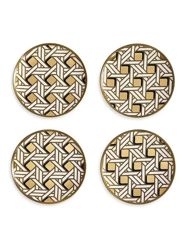 Jonathan Adler 4-Piece Basketweave Coaster Set - Black Gold