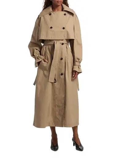 Co Women's Double-Layered Cotton-Blend Trench Coat - Camel | Thumbnail 3