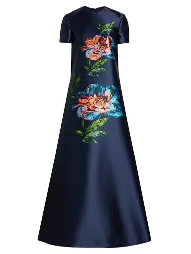 Reem Acra Women's Petals, Spice, & Whispers Of Plumage A-Line Gown - Navy - Size XS | Thumbnail 1