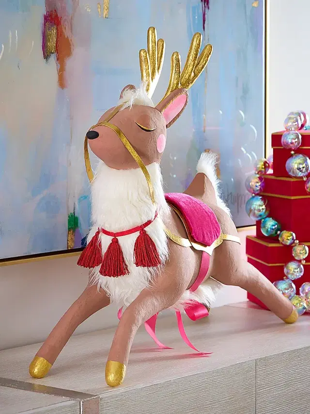 Glitterville Papa Noel's Reindeer Tabletop Figure