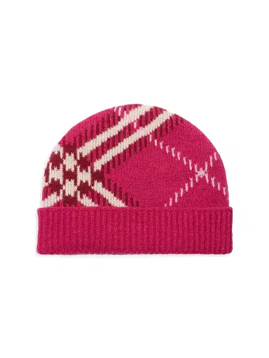 Burberry Women's Check Cashmere-Blend Beanie - Tart | Thumbnail 1 Burberry Women's Check Cashmere-Blend Beanie - Tart | Thumbnail 1