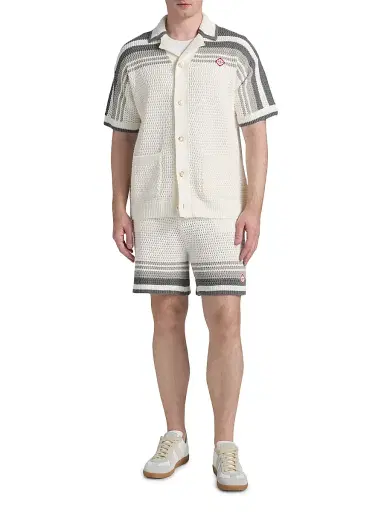 Casablanca Men's Crochet Cotton Camp Shirt - White Grey - Size XL | Thumbnail 2
