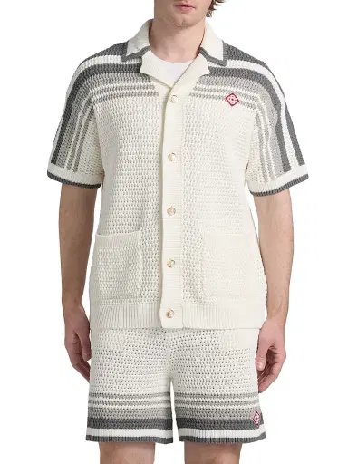 Casablanca Men's Crochet Cotton Camp Shirt - White Grey - Size XL | Thumbnail 3