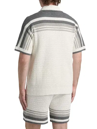 Casablanca Men's Crochet Cotton Camp Shirt - White Grey - Size XL | Thumbnail 5
