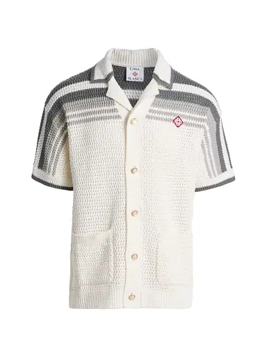 Casablanca Men's Crochet Cotton Camp Shirt - White Grey - Size XL | Thumbnail 1