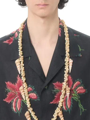 Valentino Garavani Men's Linen Bowling Shirt with Papier Floral Print - Black Red - Size 34 | Thumbnail 5