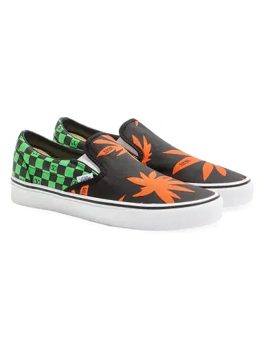 Valentino Garavani Men's and Vans Slip-On Fabric Sneaker with VLogo Checkerboard Print and Tropical Leaves Print - Black Red Green | Thumbnail 2