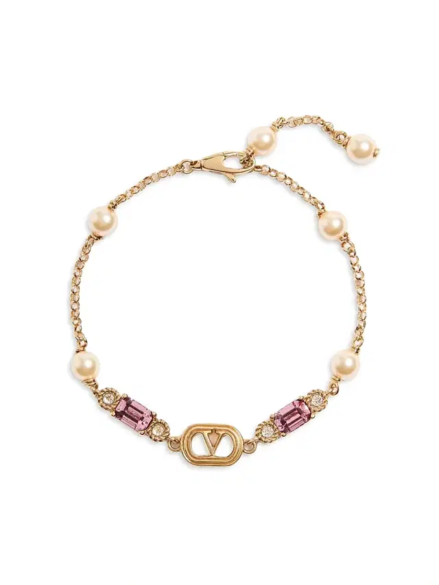 Women's Ovalette Bracelet in Metal, Pearls and Swarovski Crystals - Gold