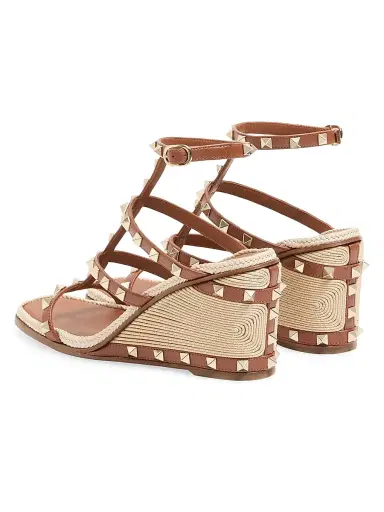 Valentino Garavani Women's Rockstud 80MM Wedge Sandals in Calfskin Leather - Saddle Brown - Size 12 | Thumbnail 3 Valentino Garavani Women's Rockstud 80MM Wedge Sandals in Calfskin Leather - Saddle Brown - Size 12 | Thumbnail 3