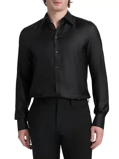 Dolce & Gabbana Men's Silk Twill Button-Front Shirt | Thumbnail 3 Dolce & Gabbana Men's Silk Twill Button-Front Shirt | Thumbnail 3