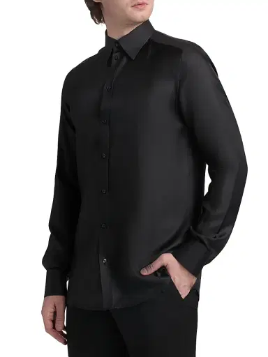 Dolce & Gabbana Men's Silk Twill Button-Front Shirt | Thumbnail 4 Dolce & Gabbana Men's Silk Twill Button-Front Shirt | Thumbnail 4