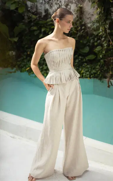 Andres Otalora Encantadora Pleated Linen Top | Thumbnail 2