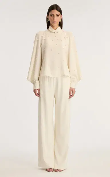 Oscar de la Renta Pearl-Embellished Silk-Georgette Blouse | Thumbnail 3 Oscar de la Renta Pearl-Embellished Silk-Georgette Blouse | Thumbnail 3