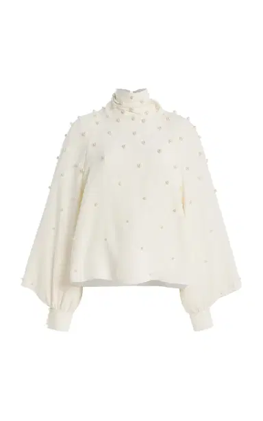 Oscar de la Renta Pearl-Embellished Silk-Georgette Blouse | Thumbnail 9 Oscar de la Renta Pearl-Embellished Silk-Georgette Blouse | Thumbnail 9