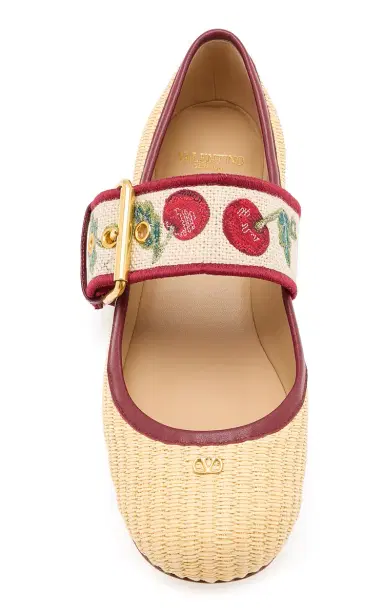 Valentino Garavani Bribri Cherrific Raffia Ballet Flat | Thumbnail 3
