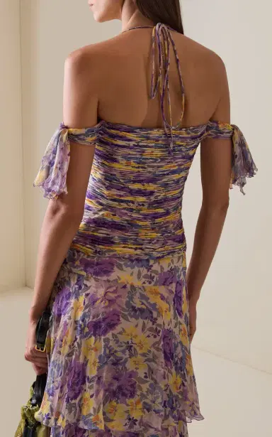 Valentino Garavani Flowerism Pleated Silk-Crepe Top | Thumbnail 4 Valentino Garavani Flowerism Pleated Silk-Crepe Top | Thumbnail 4