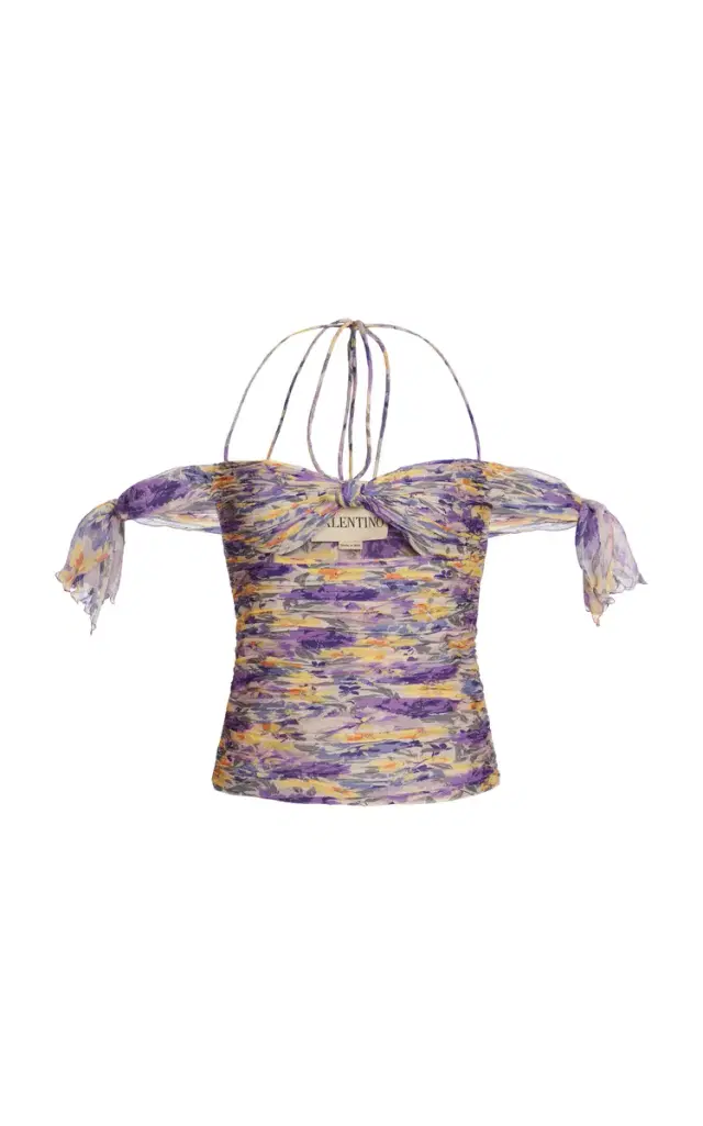Valentino Garavani Flowerism Pleated Silk-Crepe Top