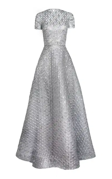 Naeem Khan Metallic Raffia Short Sleeve Gown | Thumbnail 1