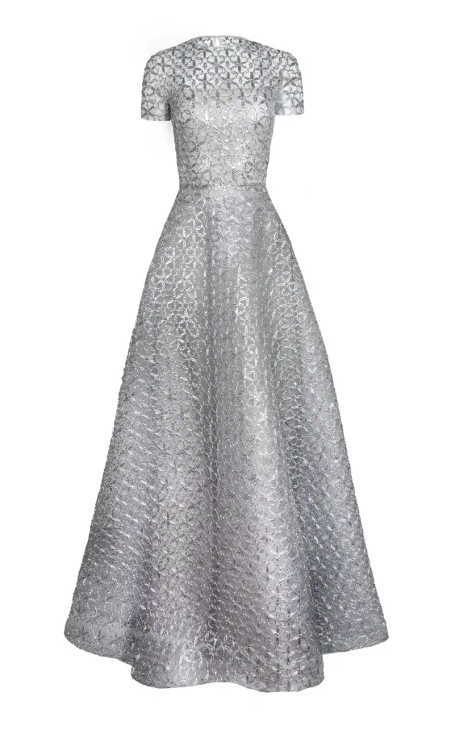 Metallic Raffia Short Sleeve Gown