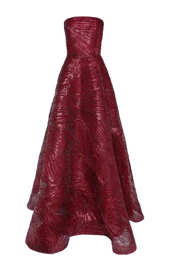 Metallic Raffia Strapless Evening Gown