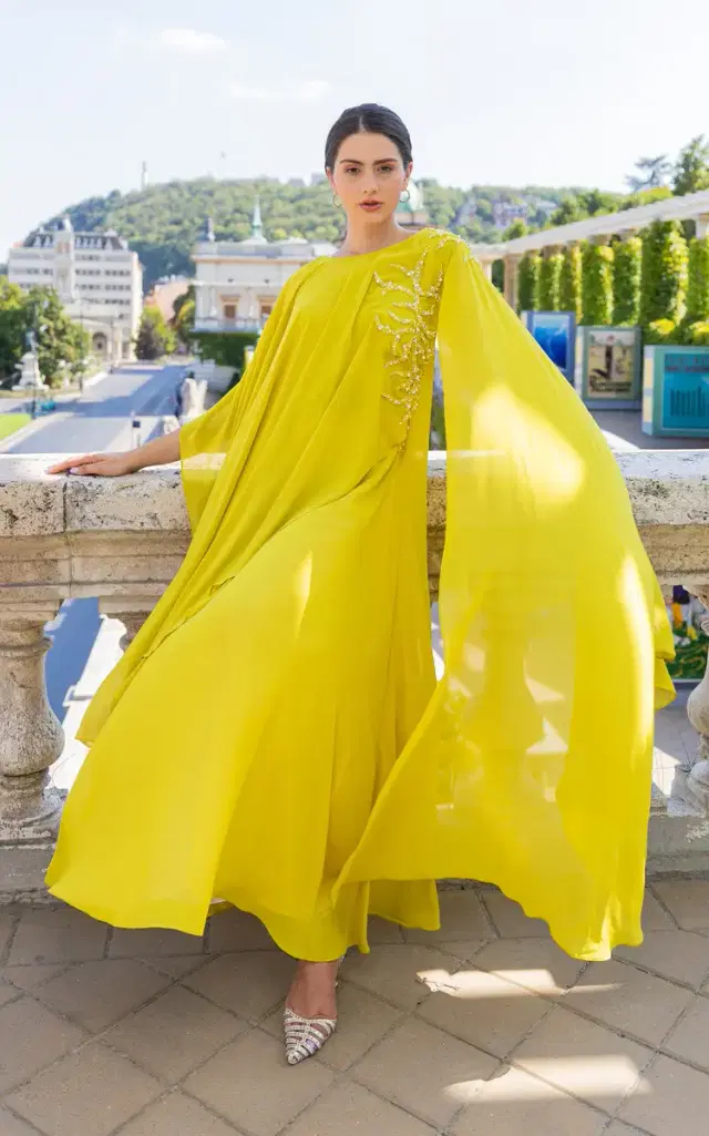 La Plain Mossglow Embellished Chiffon Caftan