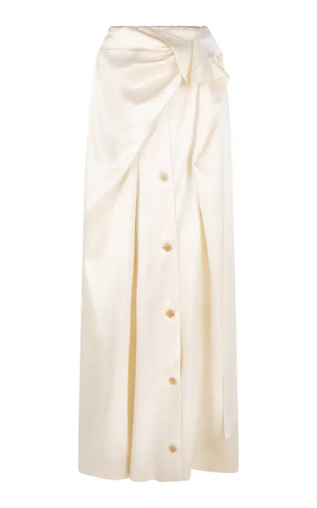 Cordelia Gathered Silk Button-Detailed Skirt