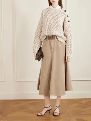 Brunello Cucinelli Cotton And Linen-blend Twill Midi Skirt | Thumbnail 2