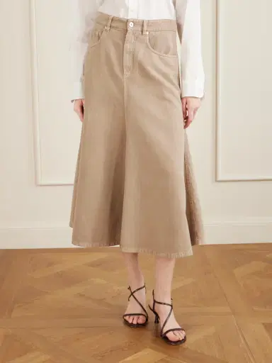 Brunello Cucinelli Cotton And Linen-blend Twill Midi Skirt | Thumbnail 3