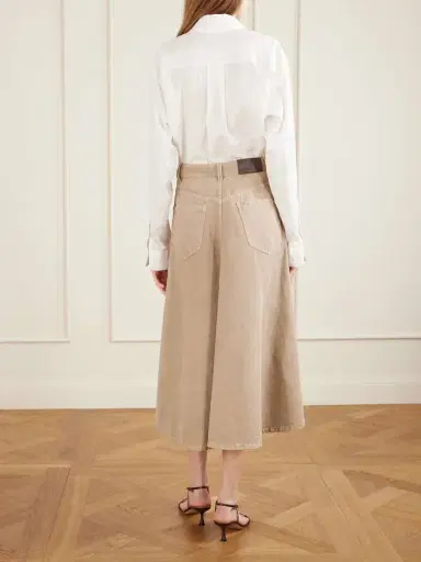 Brunello Cucinelli Cotton And Linen-blend Twill Midi Skirt | Thumbnail 4