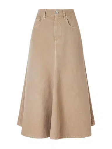 Brunello Cucinelli Cotton And Linen-blend Twill Midi Skirt | Thumbnail 1