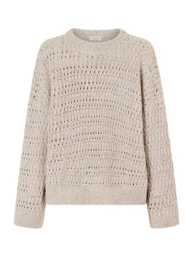 Sequined Open-knit Linen-blend Sweater