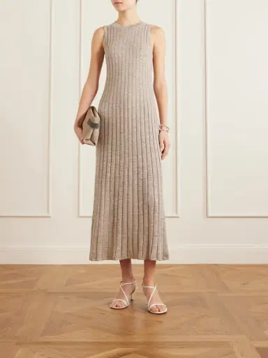 Brunello Cucinelli Metallic Ribbed-knit Midi Dress | Thumbnail 2