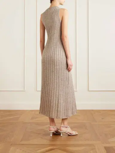 Brunello Cucinelli Metallic Ribbed-knit Midi Dress | Thumbnail 3
