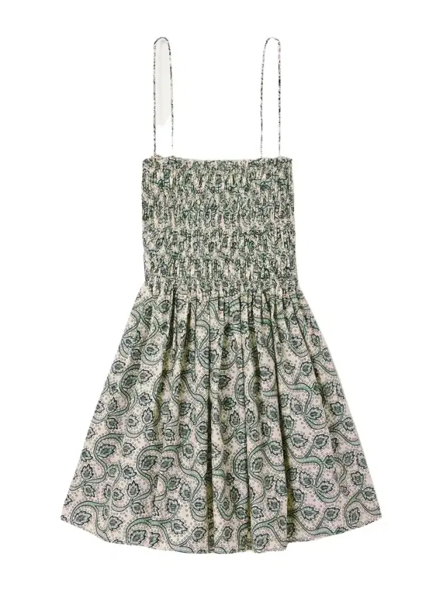 Shirred Printed Organic Cotton-poplin Mini Dress