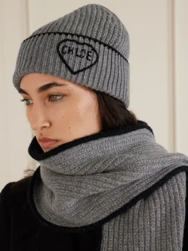 Chloé Coeur Embroidered Ribbed Wool And Cashmere-blend Beanie | Thumbnail 2