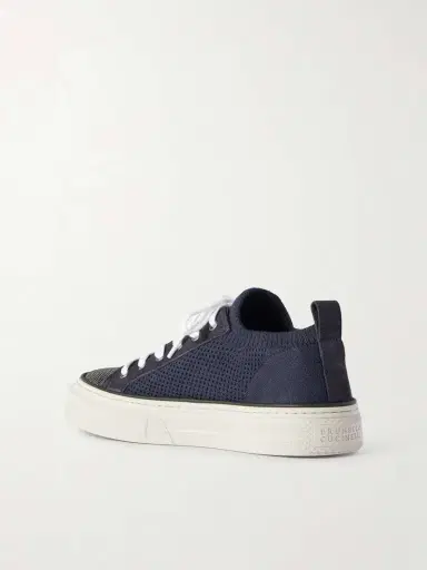 Brunello Cucinelli Bead-embellished Suede-trimmed Stretch-knit Sneakers | Thumbnail 3 Brunello Cucinelli Bead-embellished Suede-trimmed Stretch-knit Sneakers | Thumbnail 3