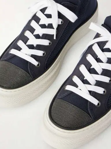 Brunello Cucinelli Bead-embellished Suede-trimmed Stretch-knit Sneakers | Thumbnail 5 Brunello Cucinelli Bead-embellished Suede-trimmed Stretch-knit Sneakers | Thumbnail 5