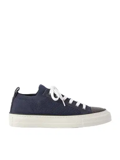 Brunello Cucinelli Bead-embellished Suede-trimmed Stretch-knit Sneakers | Thumbnail 1 Brunello Cucinelli Bead-embellished Suede-trimmed Stretch-knit Sneakers | Thumbnail 1