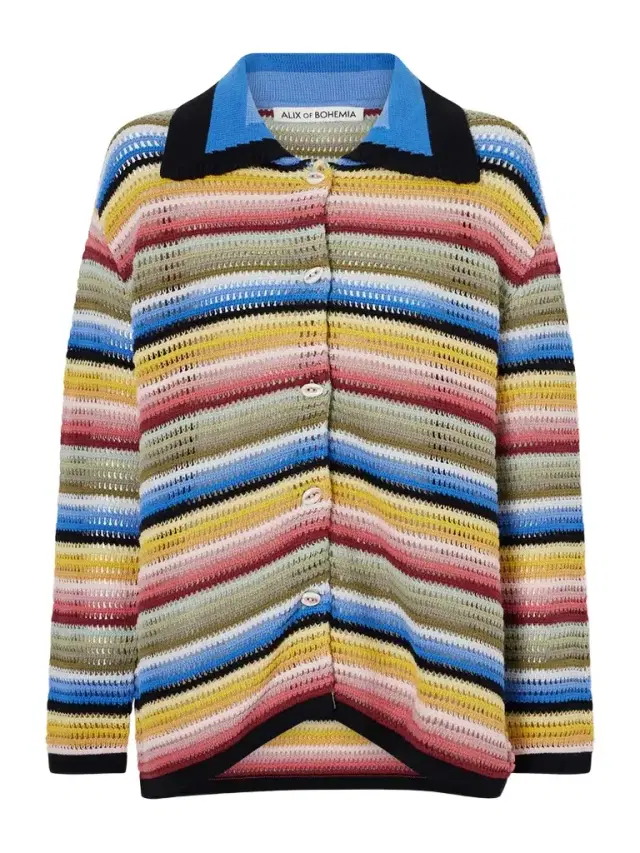 Emery Striped Crocheted Cotton Cardigan