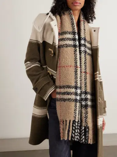 Burberry Fringed Checked Alpaca And Wool-blend Bouclé Scarf | Thumbnail 2 Burberry Fringed Checked Alpaca And Wool-blend Bouclé Scarf | Thumbnail 2