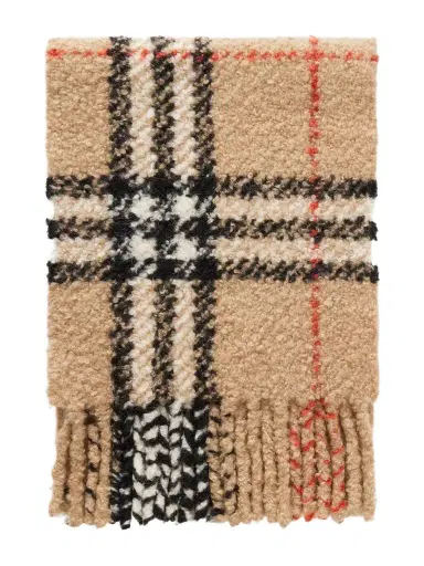 Burberry Fringed Checked Alpaca And Wool-blend Bouclé Scarf | Thumbnail 1 Burberry Fringed Checked Alpaca And Wool-blend Bouclé Scarf | Thumbnail 1