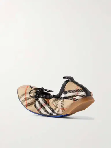 Burberry Leather-trimmed Checked Canvas Ballet Flats | Thumbnail 3 Burberry Leather-trimmed Checked Canvas Ballet Flats | Thumbnail 3