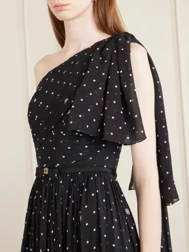 Elie Saab One-shoulder Polka-dot Chiffon Gown | Thumbnail 3
