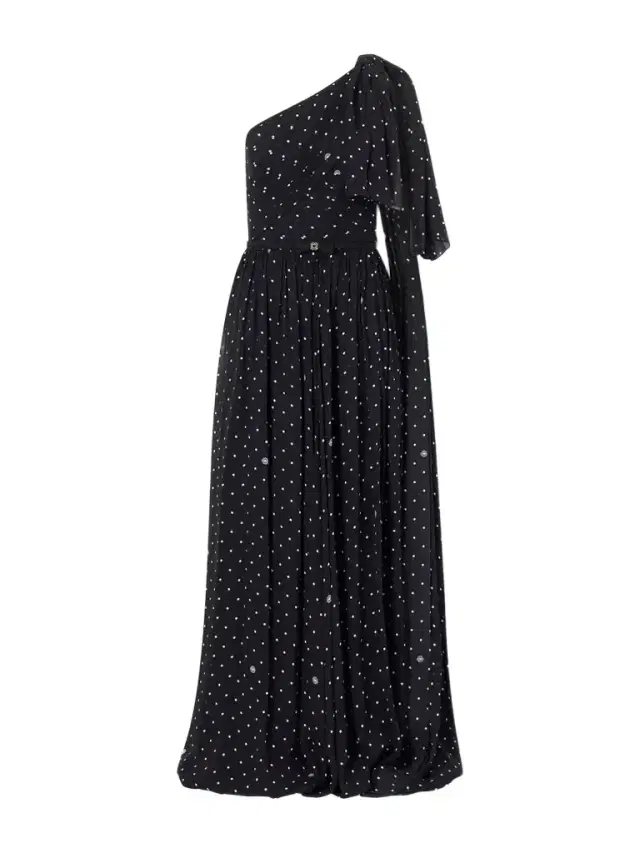 One-shoulder Polka-dot Chiffon Gown
