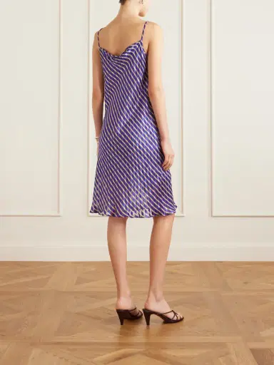 Dries Van Noten Draped Striped Satin And Chiffon Midi Dress | Thumbnail 3 Dries Van Noten Draped Striped Satin And Chiffon Midi Dress | Thumbnail 3