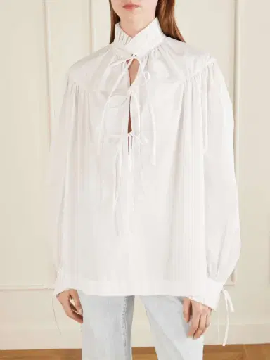 Dries Van Noten Tie-detailed Ruffled Gathered Cotton-poplin Blouse | Thumbnail 3 Dries Van Noten Tie-detailed Ruffled Gathered Cotton-poplin Blouse | Thumbnail 3
